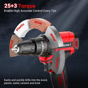 Акумуляторний шуруповерт BETENST 21V: 42Nm, 2 Akku 2.0Ah, 25+3 Drehmomentstufen, 2 швидкості, 10мм патрон, LED, 30шт аксесуарів для дому, саду, DIY