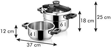 Каструля-скороварка Tescoma ULTIMA 6 л з індукційним дном, інтуїтивним регулюванням тиску та датчиком, 4-кратна безпека, з ситом, срібна
