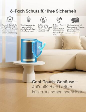 Електричний обігрівач NEU 1500W з керамічним нагрівачем, термостатом, захистом від перегріву, нахилу та для дітей, таймером 12 год, з пультом керування, золотий, Classic