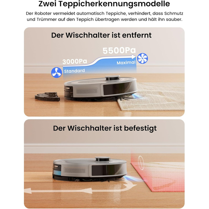 Робот-пилосос LEFANT M2 Pro з автоматичною системою викачування пилу, лазерною навігацією та картографією, індивідуальним налаштуванням, уникненням перешкод, ідеальний для видалення шерсті тварин. Білий/Сірий