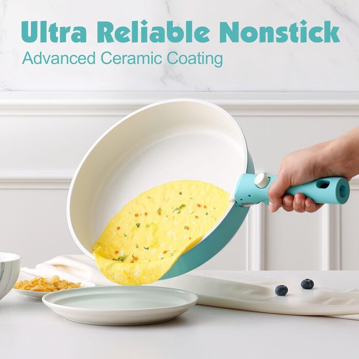 SENSARTE 17-Piece White Nonstick Cookware Set - Induction, Dishwasher & Oven Safe