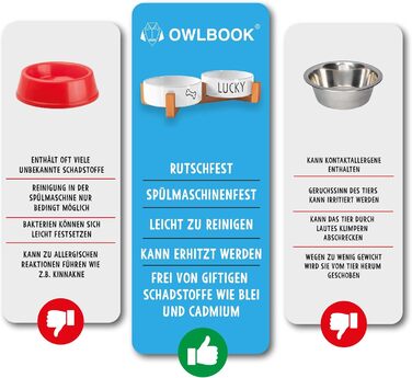 OWLBOOK Миска для собак з гравіюванням імені, подвійна миска з кераміки та бамбука, 300 мл (Кістка)