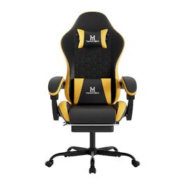 Ігрове крісло Racing Ergonomic з підставкою для ніг та масажним подушкою під поперек, навантаження до 150 кг, екошкіра, офісне крісло (Чорно-жовте)