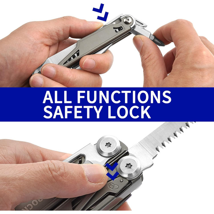 ROCKTOL 19-in-1 Multifunction Pliers - Titanium Coated EDC Tool with Safety Lock & Nylon Sheath - Gift for Men