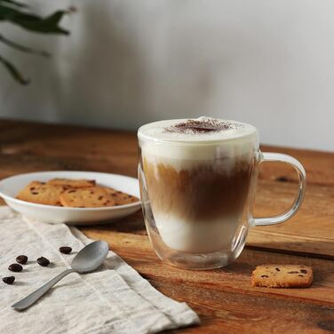 CNGLASS Double-Walled Macchiato Glasses 500ml/17oz, Large Insulated Coffee Cups Glass 2-Pack, Clear Coffee Glasses with Handles for Hot and Cold Drinks