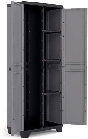 Keter Stilo Plastic Cabinet, tall, WxDxH: 68x39x173cm, gray/black/red, including 3 adjustable shelves (max. load capacity of 15kg each) (Industrial)