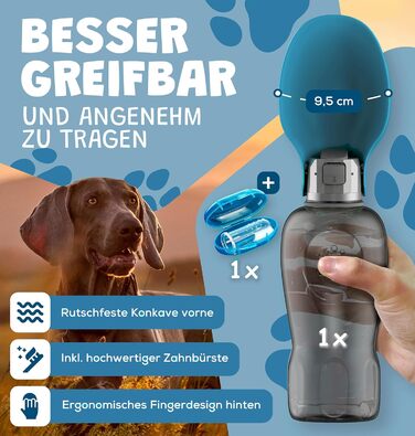 Набір для собак 2 шт: велика складана пляшка для води 800 мл + зубна щітка | Преміум якість, витік неможливий | Для подорожей
