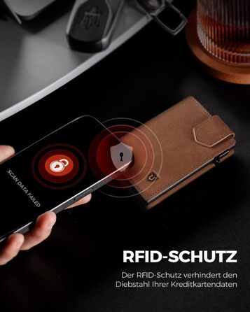 Чоловіче картхолдер LORZOR з магнітною застібкою: slim wallet з відділенням для монет, RFID захистом, вміщує 10 карт, коричневий