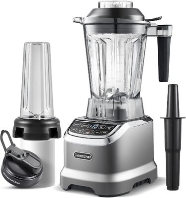 AMZCHEF 2-in-1 Mixer High-Performance Blender with 1850ml and 600ml Containers for Two Mixing Modes | Stand Mixer 2000 Watt with Tamper and 6 Professional Blades 22000 RPM - Matte Gray 2000W Matte Gray