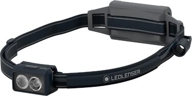 Ліхтарик налобний Ledlenser NEO5R для бігу, 600 лм, акумуляторний, з червоним заднім світлом, відбиваючий ремінець, грудний ремінь, поворотна голівка, чорний/сірий