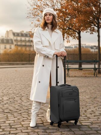 Набір валіз SMARTBOX 3-в-1 для жінок та чоловіків | Легкі та міцні валізи-ролери, якісний softcase, 4 колеса та кодовий замок | Розширювані валізи (Чорний колір, розмір S (56 см))