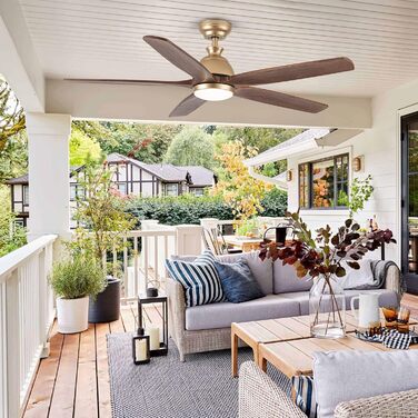 Дзеркальний вентилятор для стелі з дерева, без освітлення, з пультом керування, тихий, для вологого приміщення, 132 см (52 дюйми), коричневий, 5 лопатей