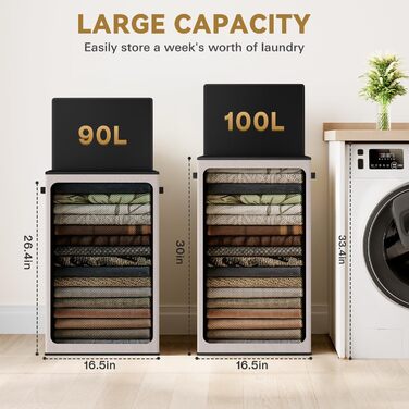 SOLEDI 100L Laundry Basket, Laundry Hamper with Lid and Laundry Bag - Large Laundry Sorter for Bathroom, Bedroom, Laundry Room, Children's Room