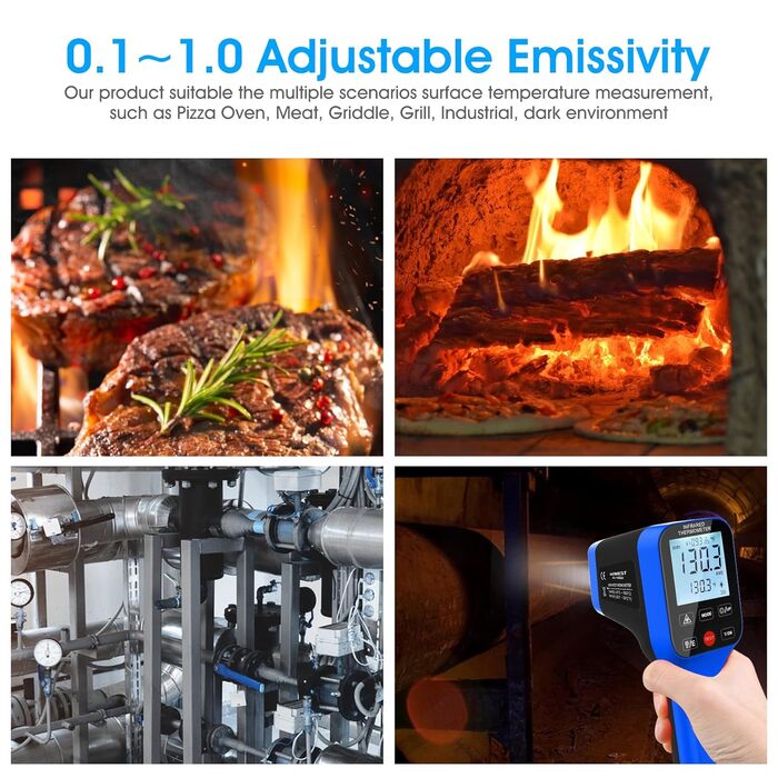 Інфрачервоний термометр AIOMEST з логуванням даних через APP, промисловий пірометр IR, 1600°C | 30:1 оптика, з подвійним лазером | Температурна пістолета для вимірювання температури для HVAC, промислових печей, кузень та піци | Без Bluetooth-з'єднання