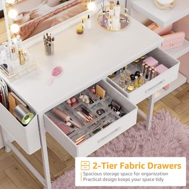 Fabric Drawer Computer Desk for Home Office & Bedroom - Small Gaming Desk with 2 Drawers | PC Desk, 39.4