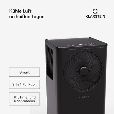 Klarstein Aero Ring Mobile Klimaanlage: 9000 BTU, 3-в-1 (Охолодження, Зволожувач, Вентилятор), Smart App, Голосове керування, для приміщень до 31 м², Клас енергоефективності A, R290, Кольори: Чорний