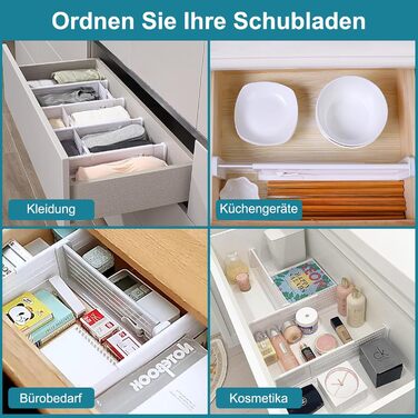 MOFELON 8-Piece Drawer Dividers, Adjustable Drawer Dividers (33-58.5cm, 6.4cm H), Closet Drawer Organization System for Kitchen, Dresser, Bedroom, Bathroom-White