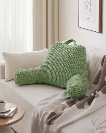 Подушка-крісло Blissful Diary для читання, з пінополіуретаном Memory Foam, для дорослих та дітей, для ліжка та дивана, з підлокітниками, кишенями та знімним чохлом, салатовий