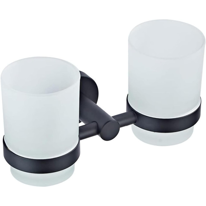 SXLSZ Matte Black Toothbrush Holder Wall Mounted, with 2 x Frosted Glass Toothbrush Cups/Mouthwash Cups, Electric Toothbrush Holder Set, Bathroom Accessories Toothbrush Cups