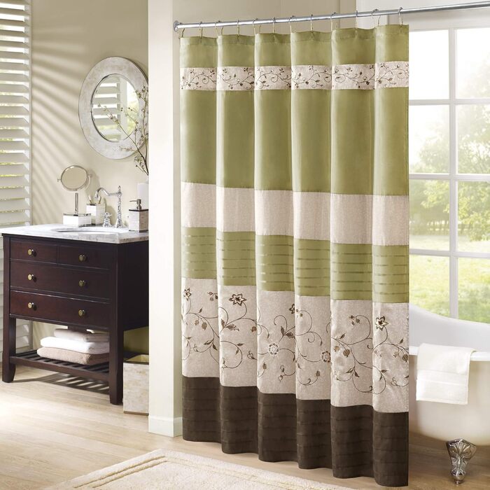 Шторка для душу Madison Park Serene, 183x183 см, зелена, з квітковим візерунком, з штучної шовковистої тканини, для ванної кімнати