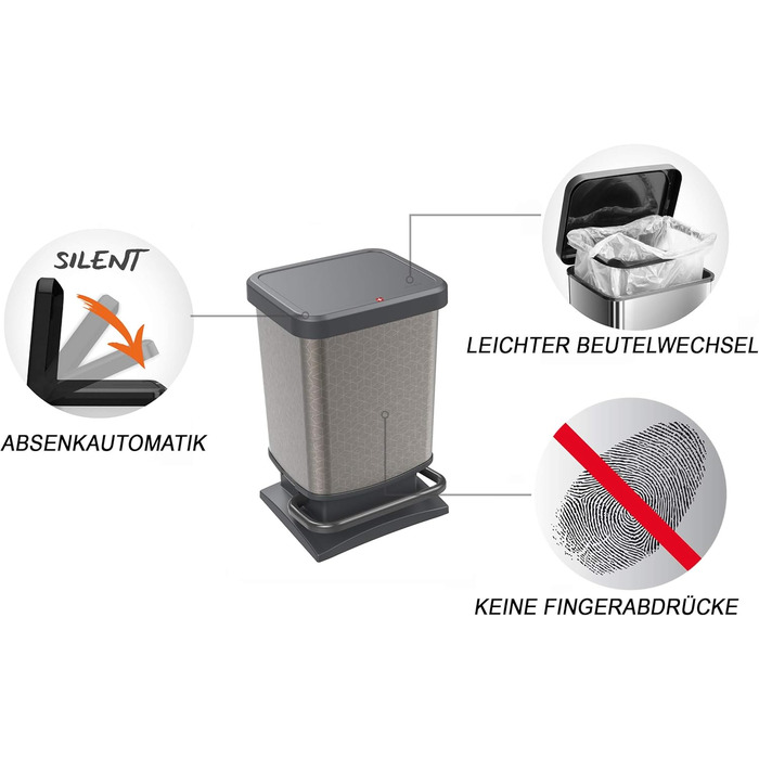 Відро для сміття Ho Paso 20л з кришкою, пластик (PP перероблений), BPA-free, Hexagon