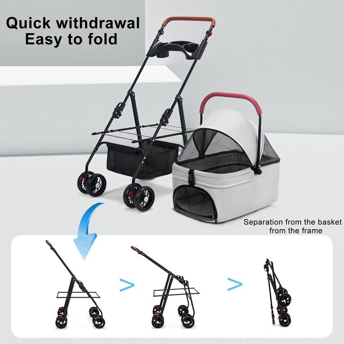 Дитяча та собача коляска 2-в-1, складна, сірого кольору