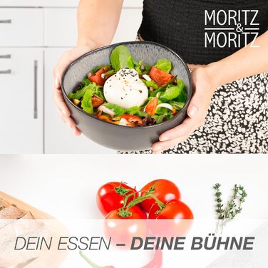 Набір органічних мюслі-мисок Moritz & Moritz (6 шт.) з кераміки, 500 мл, сучасний дизайн, градієнт кольору, стійкі до миття в посудомийній машині (сірий, сервіровочна миска (2x))