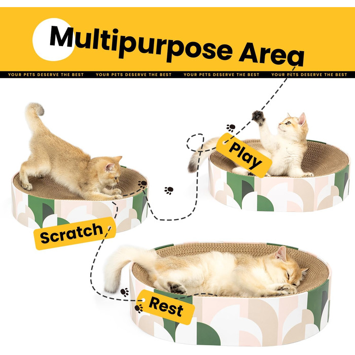 Кігтеточка для котів Conlun 2 в 1: овальна, з мискою та гніздом, з гофрованого картону (43x33x10 см)