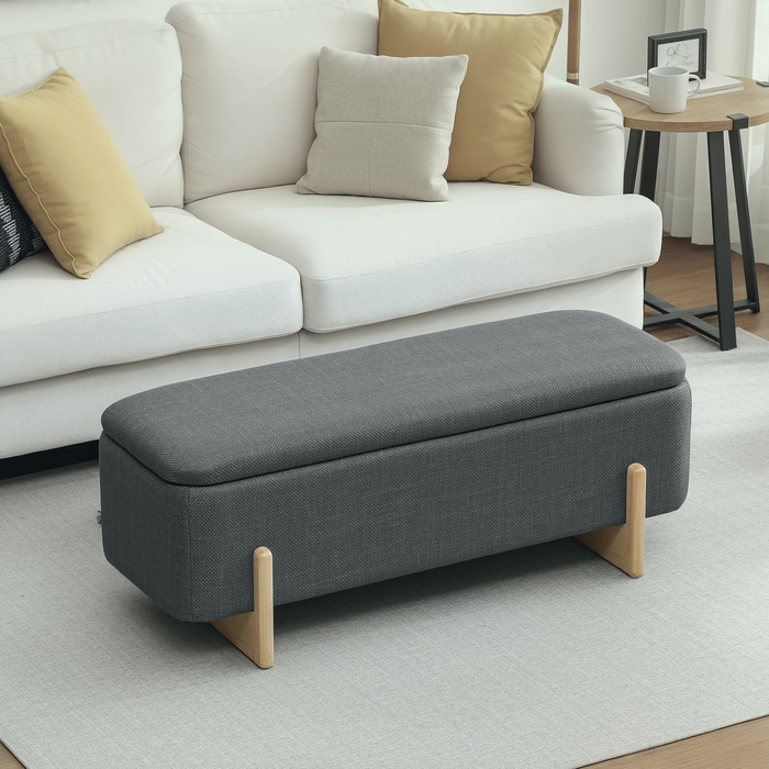 HOMCOM Storage Ottoman, Upholstered Bench with Foam Padding, Linen-Look Fabric, 111 x 44 x 44.5 cm, Dark Gray