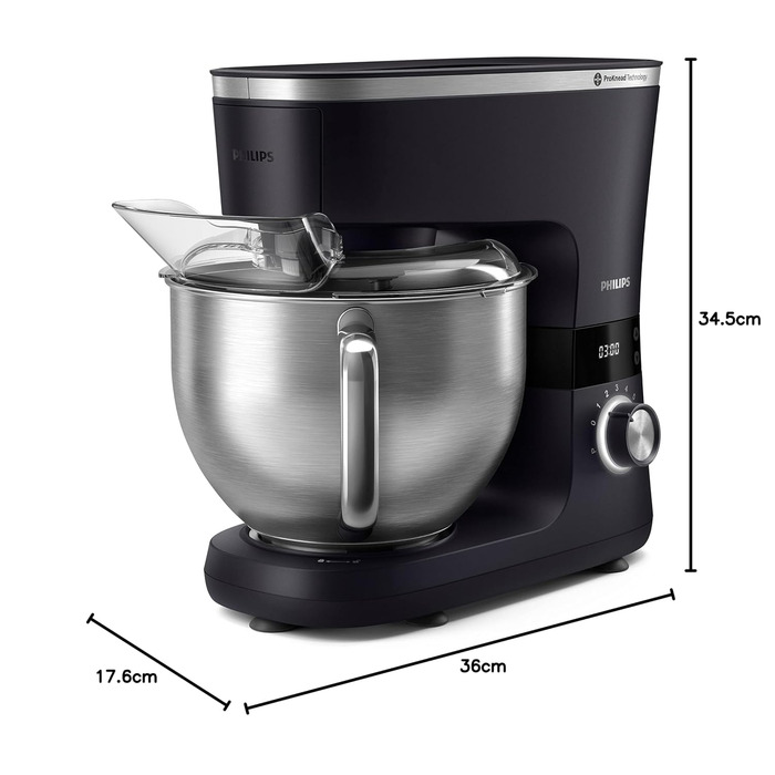 Кухонна машина Philips 7000 Series 5,5 л, 1000 Вт, 8 швидкостей, ProKnead, LED таймер, насадки для замішування та збивання, HR7962/01