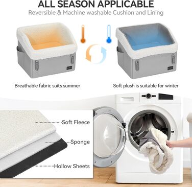 PETSFIT Автокрісло для собак, автокрісло для маленьких собак з безпечними патентованими ременями, знімний та пральний плюшевий чохол, сірий колір