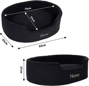 Lionto Dog Bed with Reversible Cushion and Washable Cover, Stable Dog Basket with Anti-Slip Dots, 92x72 cm, Cozy Pet Bed for Dogs and Cats with Plush, (Black, L 83 x W 63 x H 27 cm (with name tag))