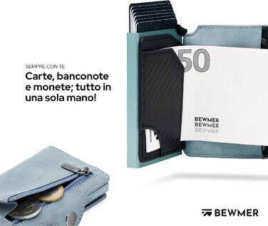 Гаманець BEWMER RFID захисту з застібкою на блискавці, Slim картхолдер для жінок та чоловіків, шкіряний тримач для посвідчення та грошей з карбоновим затискачем (Чорний/Червоний)
