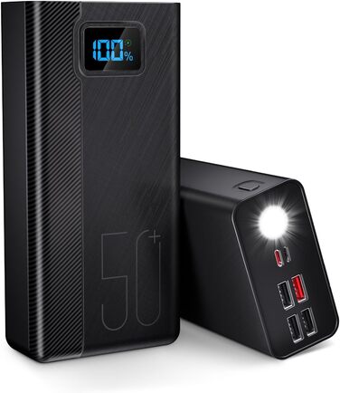 Портативний зарядний пристрій Power Bank 50000mAh з 5 виходами та 3 входами, чорний
