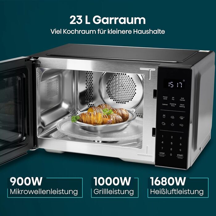 Мікрохвильова піч Hisense H23MOBS5HC 23 л, 900 Вт, AirFry, 4 в 1, чорна