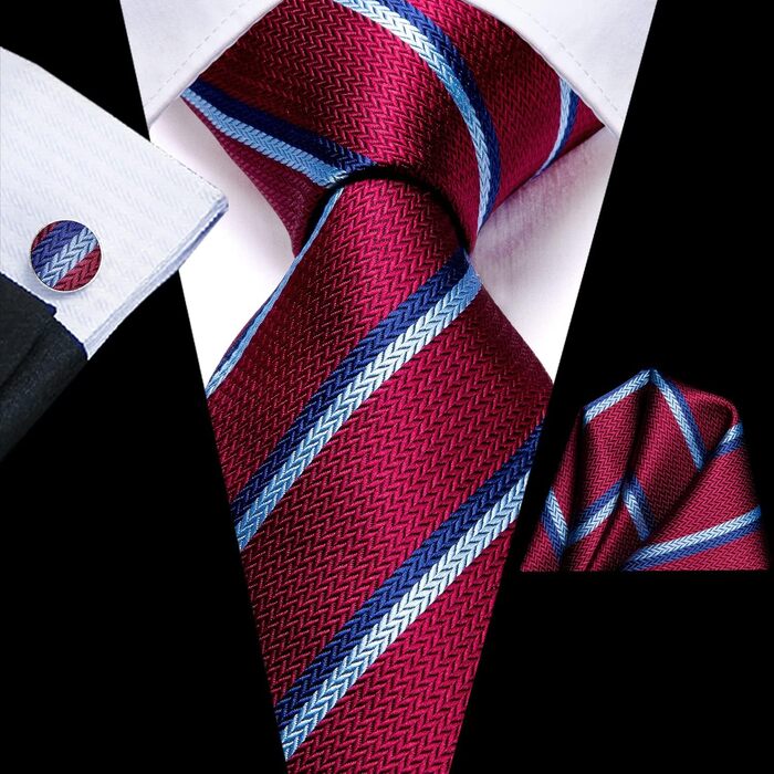 Комплект чоловічих краваток Hi-Tie Classic (4 шт): шовкові краватки, нагрудна хустка, запонки, зажим для краватки, однотонні та з візерунком Paisley
