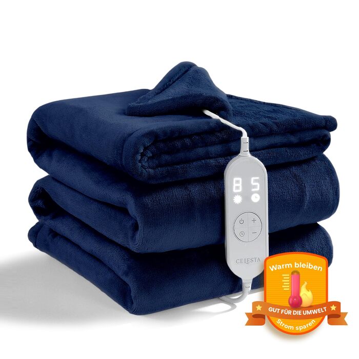 Електрична ковдра Celesta з автовимкненням, 9 температурних режимів, таймер, для софи, ліжка та офісу (Морська синя, 180 x 130 см)