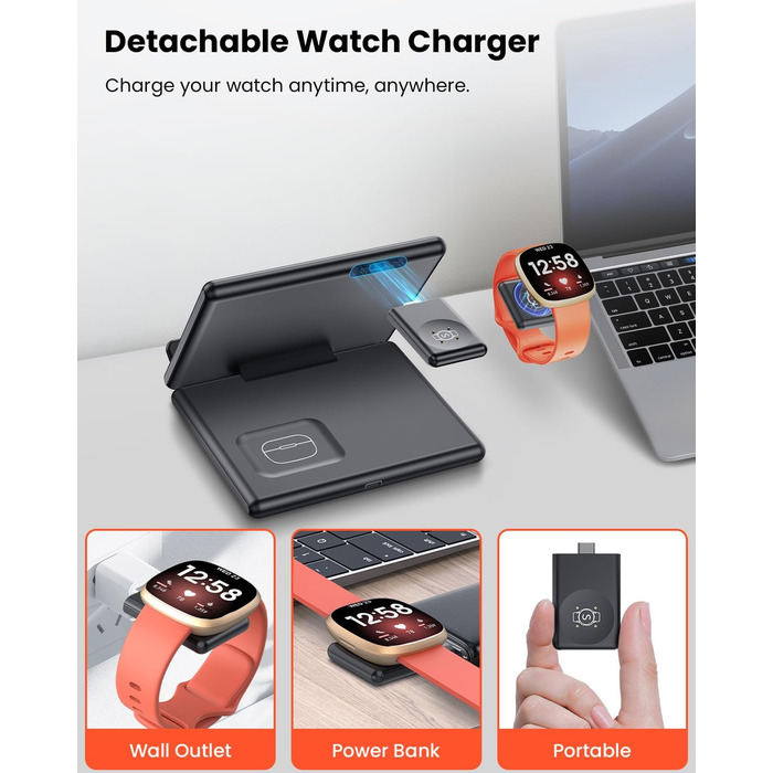 Індукційна зарядка GEEKERA 3-в-1 для Samsung, Fitbit, Galaxy Buds - чорний