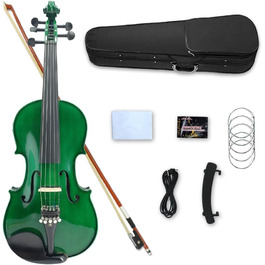 Електрична скрипка з 5 струнами, кленова та ялицева деревина, акустична скрипка, ебонітові фурнітури, 4/4, блакитний (зелений) колір
