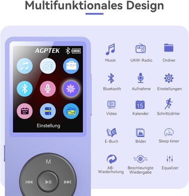 MP3 плеєр AGPTEK 32GB Bluetooth 5.3, 1.8