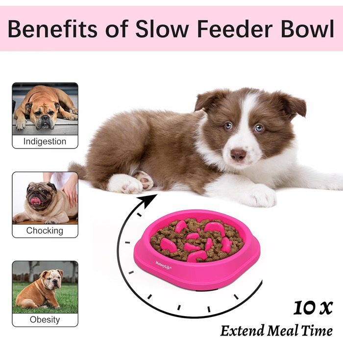 Набір мисок для собак MateeyLife (2 шт) – повільний годівник, антиковзаючі миски для собак середніх та великих порід (рожевий, маленький)