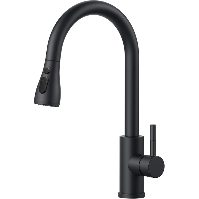 Кран кухонний FORIOUS з висувною лійкою, 360° обертання, 2 режими, матовий чорний