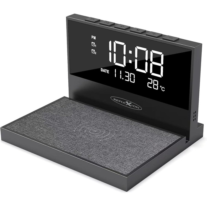Бездротовий зарядний пристрій Reflexion ACW2188: зарядка смартфона, будильник, нічник, USB-порт, великий дисплей