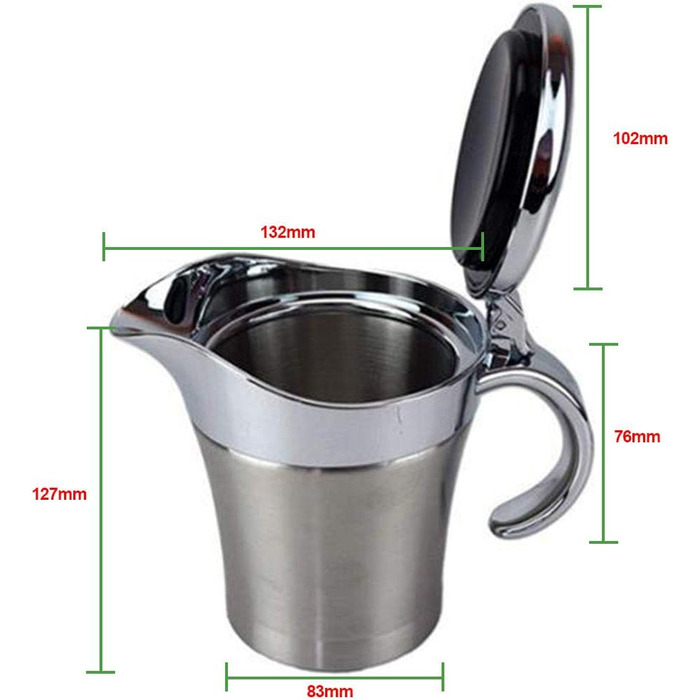 Stainless steel sauce pot with lid, 500 ml, double insulated, thermal container for sauces and gravy with lid, ideal Thanksgiving pourer for sauces or cream sauces, vinegar Free Size 1pc