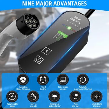 Кабель для зарядки електромобіля Schuko, 3.5kW, 16A з цифровим дисплеєм, сумісний з Model 3/Y, 3008/508, C5X, DS7, GLA, Q3, X3