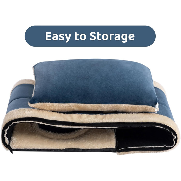 Hollypet Cat Bed, Small Dog Bed, 2-in-1 Foldable Plush Pet Bed for Cats & Small Dogs, Cozy and Soft Pet Cave Bed for Indoor Outdoor, (Dark Blue)