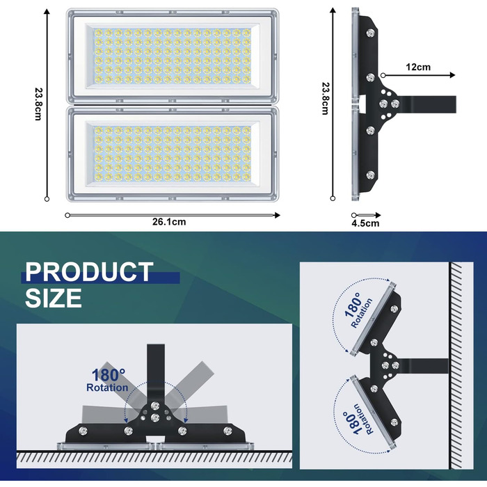 YIQIBRO LED Floodlight Outdoor 100W, 10000LM Super Bright Outdoor Floodlight, Waterproof Outdoor Spotlight IP67, 6500K Cold White LED Spotlight 85-265V for Garden, Garage, Factory, Sports Field (200W-1PCS)