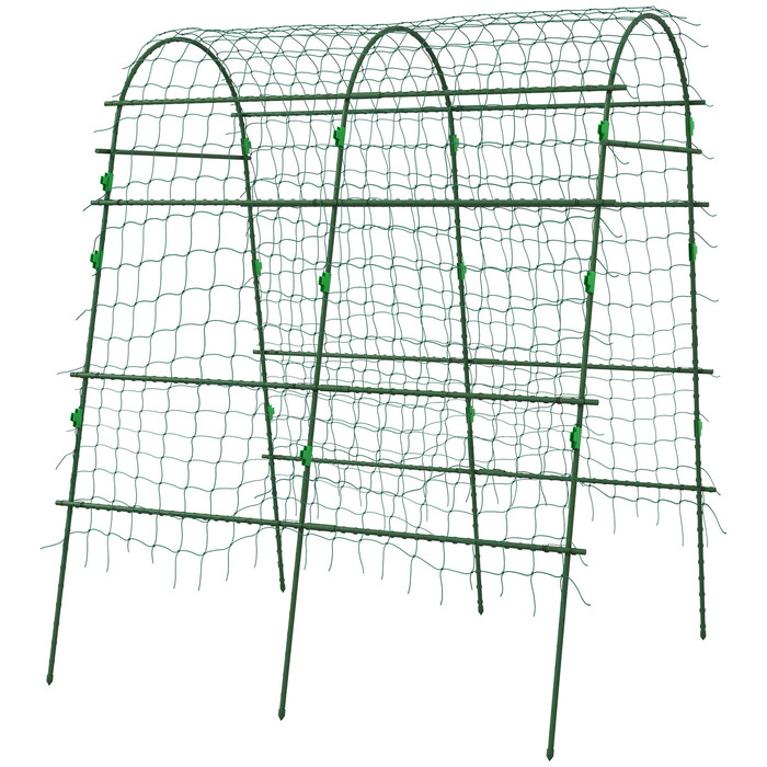 Outsunny Climbing Plant Trellis, Adjustable Support Frame, Plant Grid with Net, Plant Cage for Garden, Balcony, Steel, Green, 144 x 167 x 206 cm
