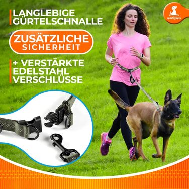 Спортивна повідкова система для собак Active Waist Leash від SparklyPets - для прогулянок без рук, для середніх та великих порід. Комплект: тримач для телефону, знімний контейнер для відходів, кишеня для ласощів та тримач для пляшки.