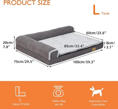 Ортопедичне ліжко для собак BingoPaw великих порід: м'який килимок, зручне диван-корзина, знімний, водонепроникний, ергономічний, розмір XL (120x90x25 см)